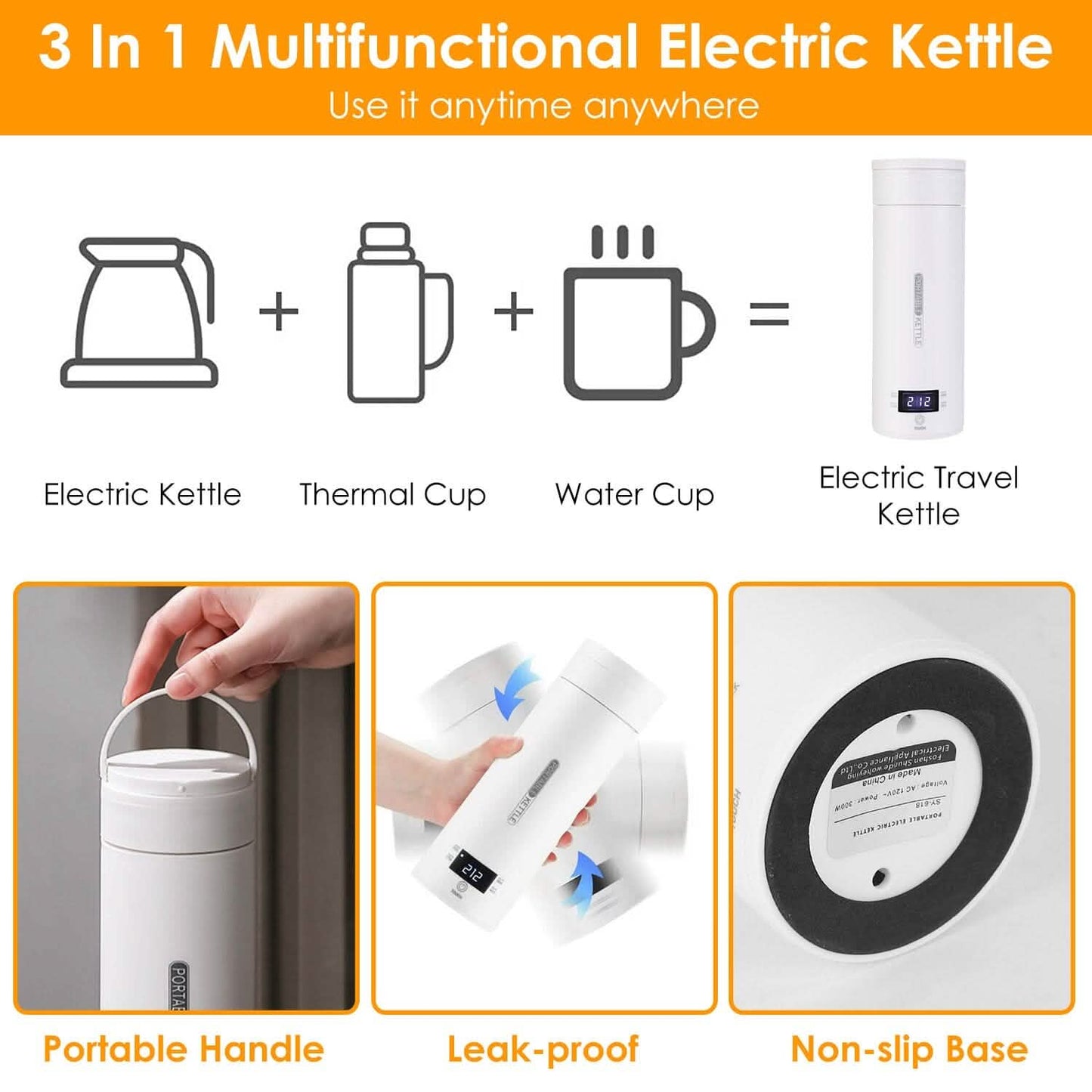 17Oz Stainless Steel Travel Electric Kettle with 4 Temperature Preset Modes