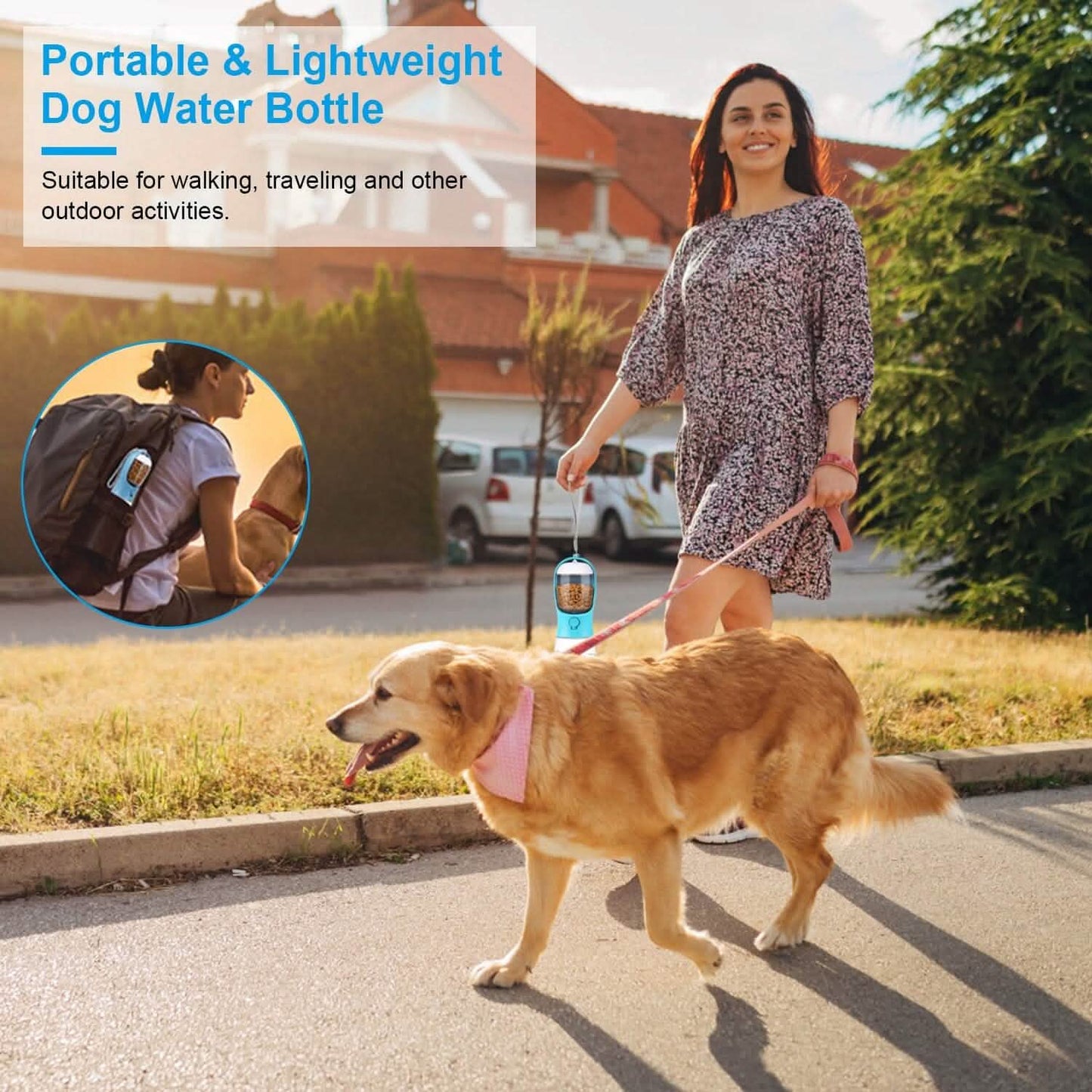 18.6 oz Portable Dog Water Dispenser with Detachable Food Container
