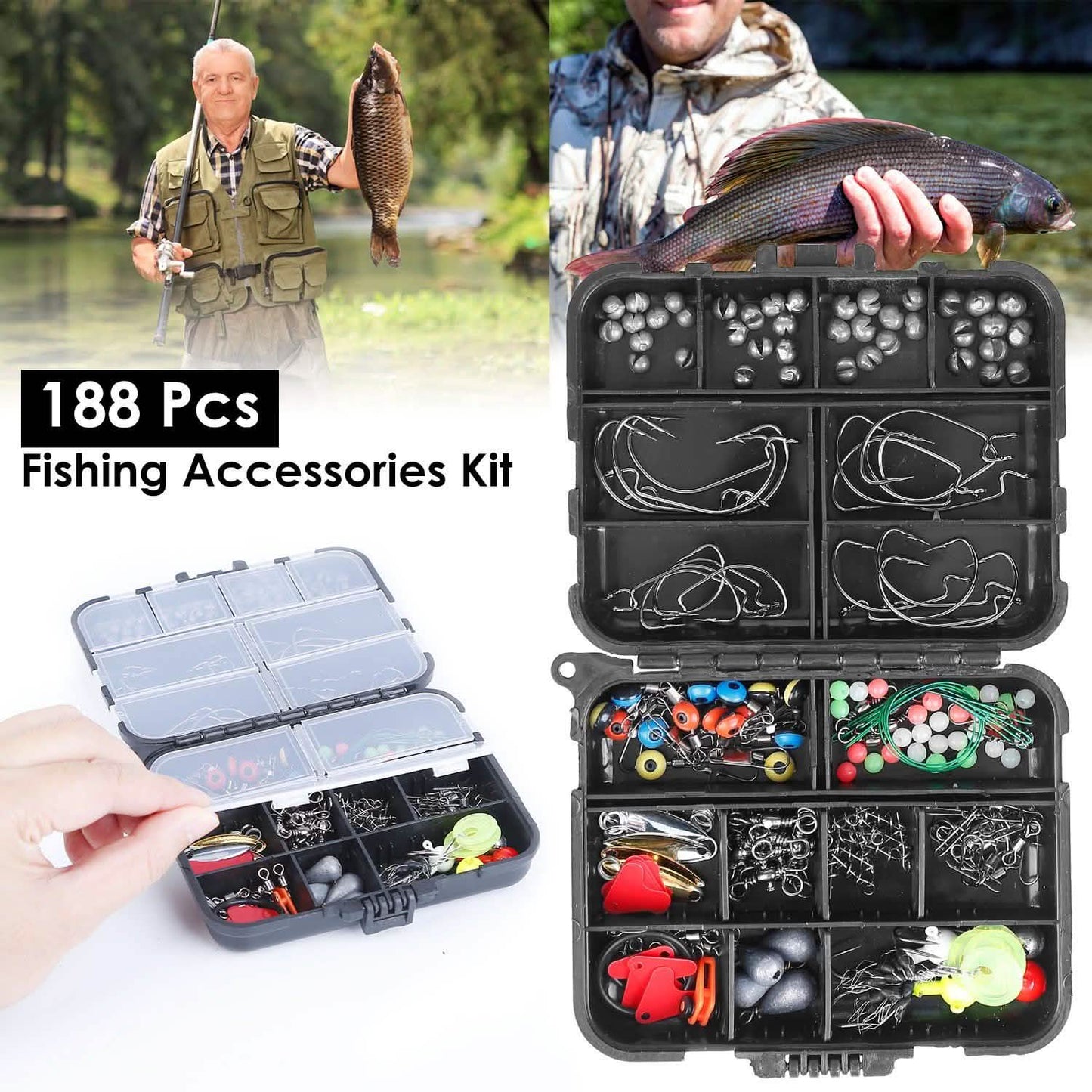 188-Pieces: Portable Fishing Accessory Kit with Tackle Box