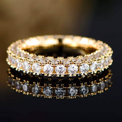 18K Gold and Italian Cut Crystal 3 Row Eternity Ring