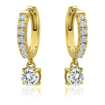 18K Gold Dangle Crystal Drop Huggie Earrings