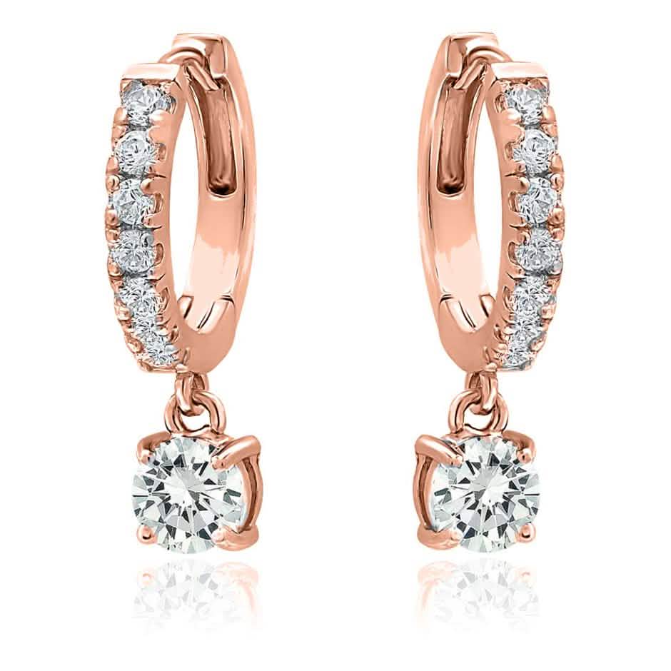 18K Gold Dangle Crystal Drop Huggie Earrings