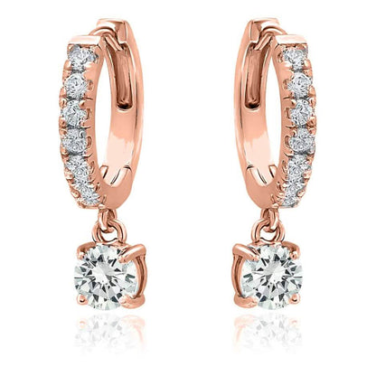 18K Gold Dangle Crystal Drop Huggie Earrings