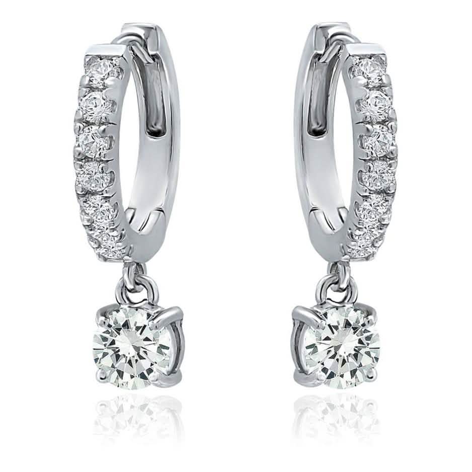 18K Gold Dangle Crystal Drop Huggie Earrings