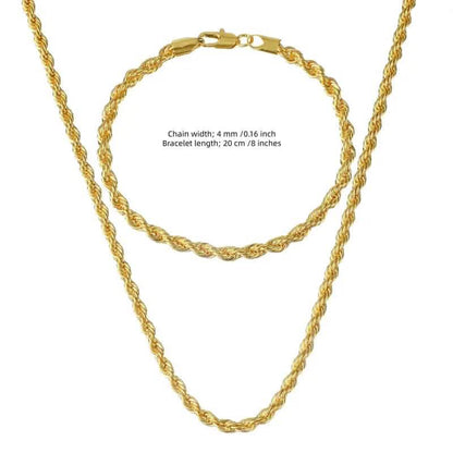 18K Gold European Classic Twist Necklace + Bracelet