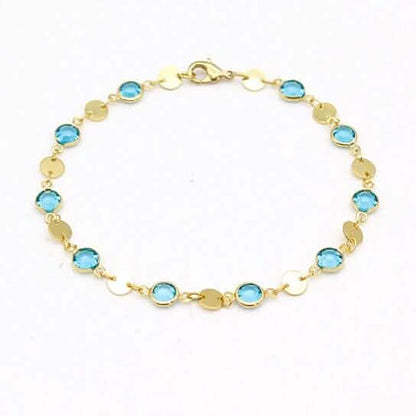 18k Gold Filled High Polish Finish Aquamarine Crystal Ankle Bracelet