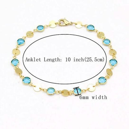 18k Gold Filled High Polish Finish Aquamarine Crystal Ankle Bracelet