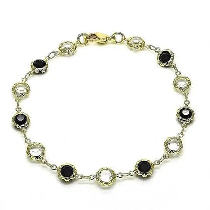18K Gold Filled High Polish Finish Black and White Made With Crystal Round Ankle Bracelet