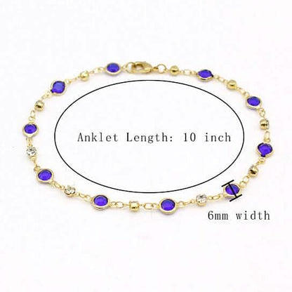 18k Gold Filled High Polish Finish Blue Crystal Ankle Bracelet