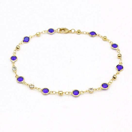 18k Gold Filled High Polish Finish Blue Crystal Ankle Bracelet