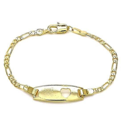 18k Gold Filled High Polish Finish Figaro Heart Link ID Name Bracelet