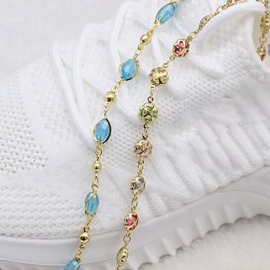 18k Gold Filled High Polish Finish Gold Multi Color Crystal Anklet