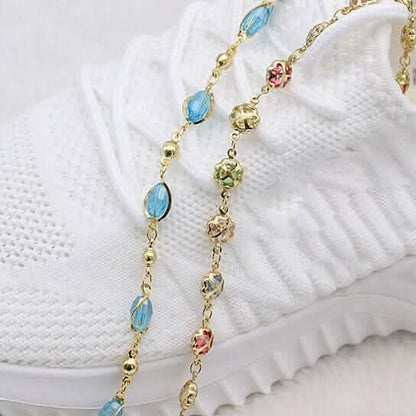 18k Gold Filled High Polish Finish Gold Multi Color Crystal Anklet