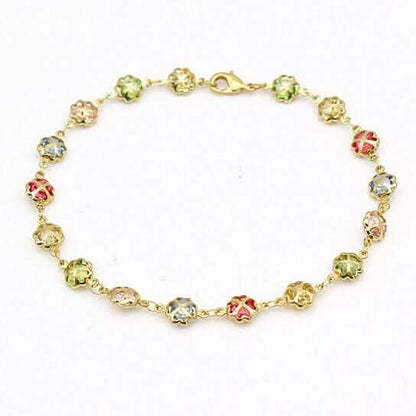 18k Gold Filled High Polish Finish Gold Multi Color Crystal Anklet
