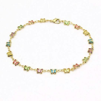 18k Gold Filled High Polish Finish Multi Color Crystal Butterfly Ankle Bracelet