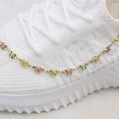 18k Gold Filled High Polish Finish Multi Color Crystal Butterfly Ankle Bracelet