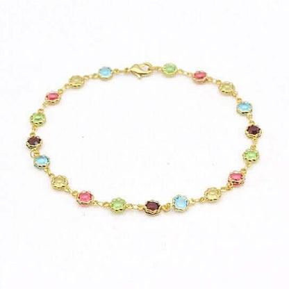 18k Gold Filled High Polish Finish Multi Color Flower Crystal Ankle Bracelet