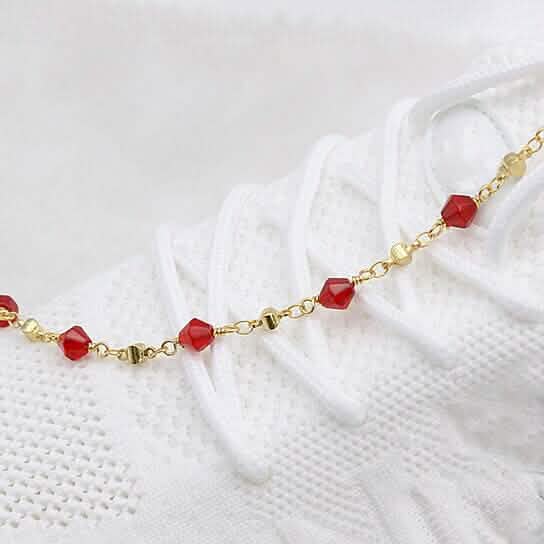 18k Gold Filled High Polish Finish Red Crystal Ankle Bracelet