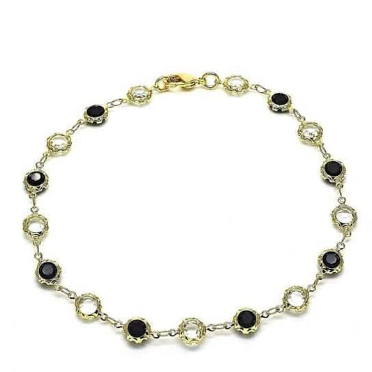 18k Gold Filled High Polish Finsh Gold Crystal Black And White Round Anklet 10''