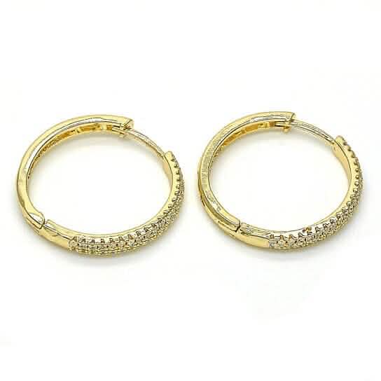 18k Gold Filled High Polish Finsh Huggie Hoop with Crystal, Golden Tone
