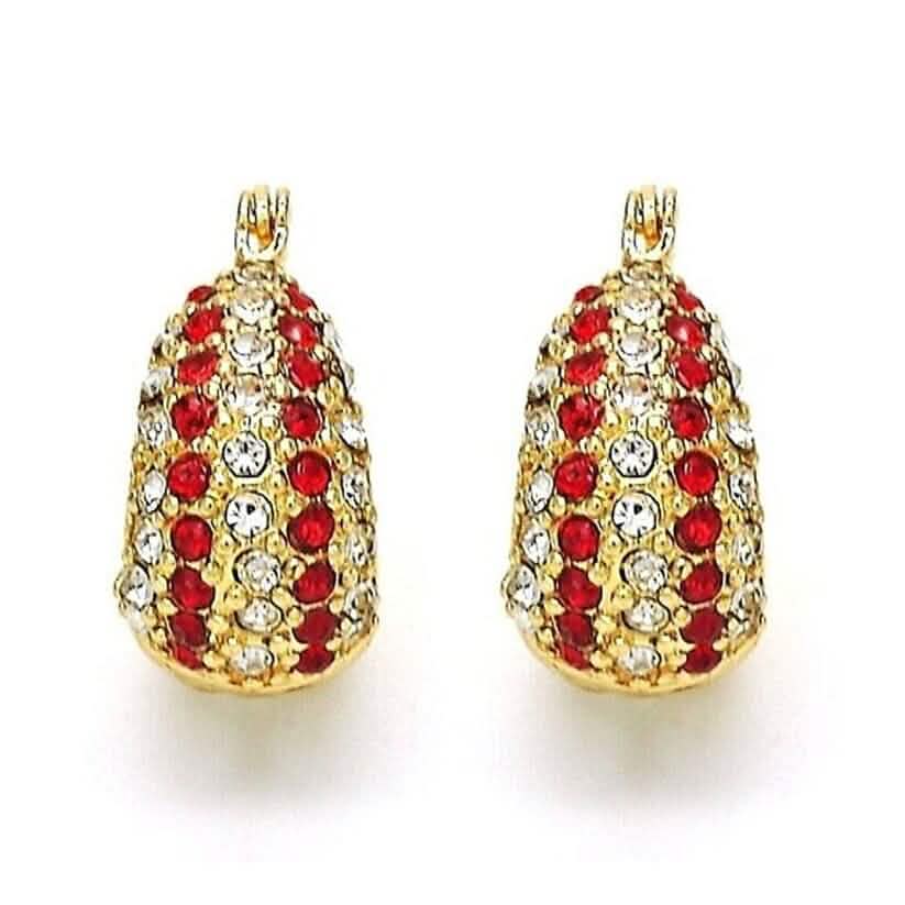 18K Gold-Filled High-Polish Red & White Crystal Earrings