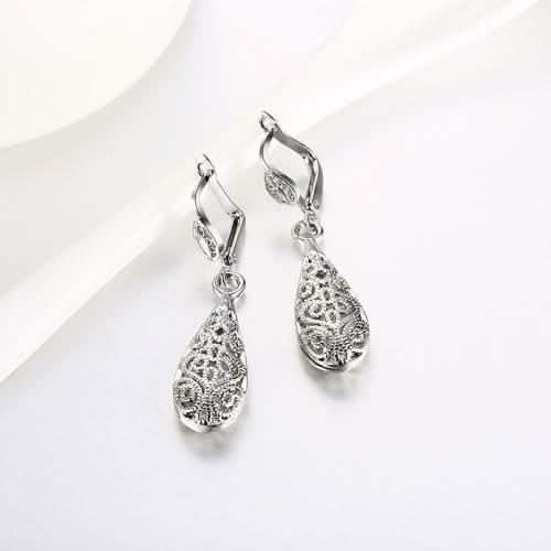 18K Gold Laser Cut Filigree Drop Earrings - Assorted Colors