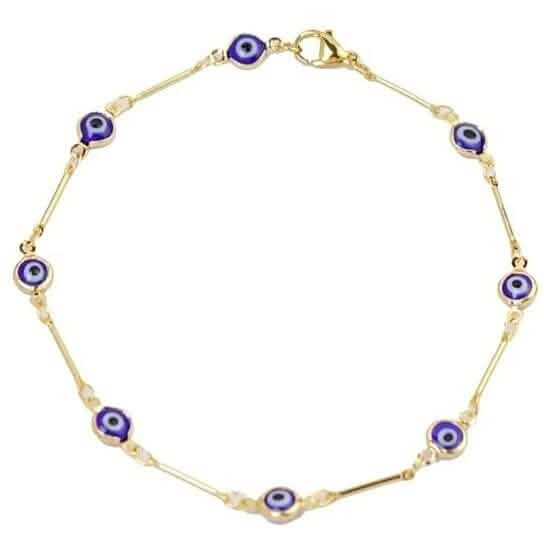 18k Gold Plated Bar Style Blue Evil Eye Crystal Anklet