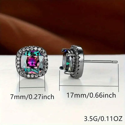 18K Gold Plated Colorful Square Shape Stud Earrings