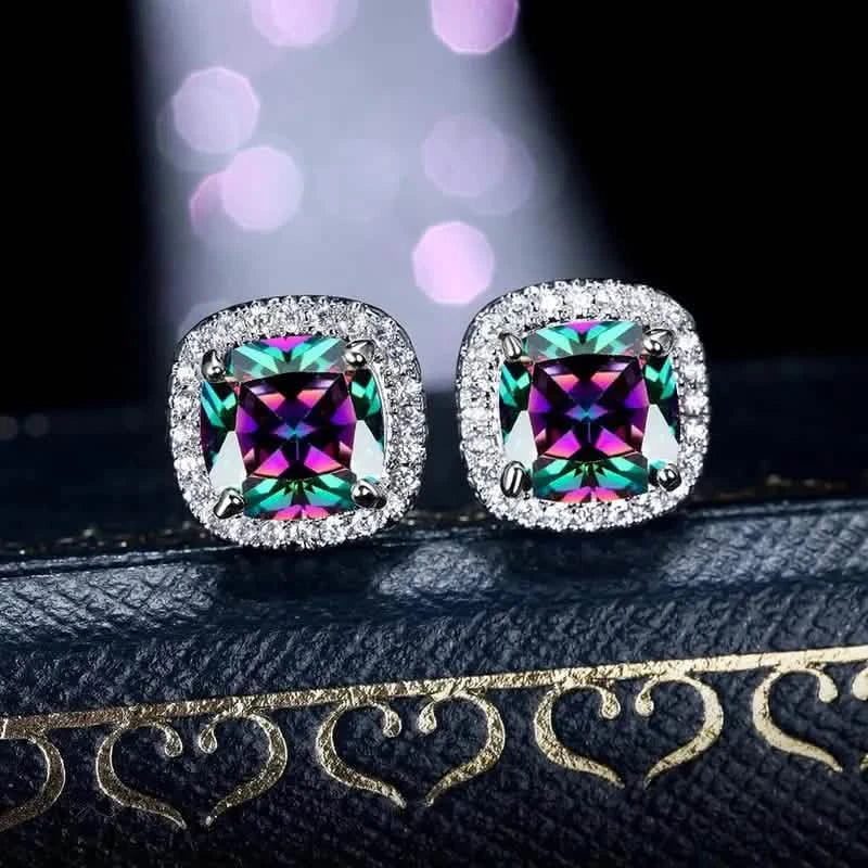 18K Gold Plated Colorful Square Shape Stud Earrings