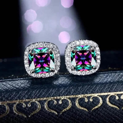 18K Gold Plated Colorful Square Shape Stud Earrings