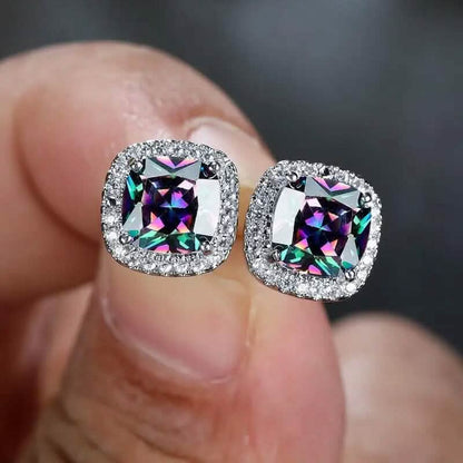 18K Gold Plated Colorful Square Shape Stud Earrings