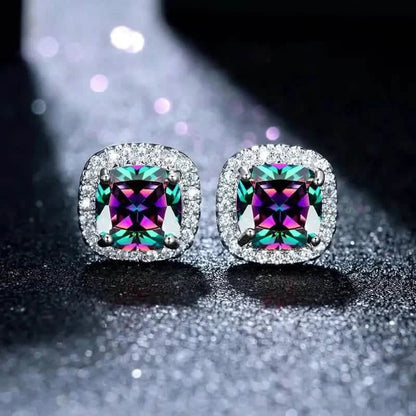 18K Gold Plated Colorful Square Shape Stud Earrings