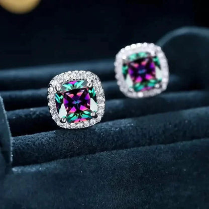 18K Gold Plated Colorful Square Shape Stud Earrings
