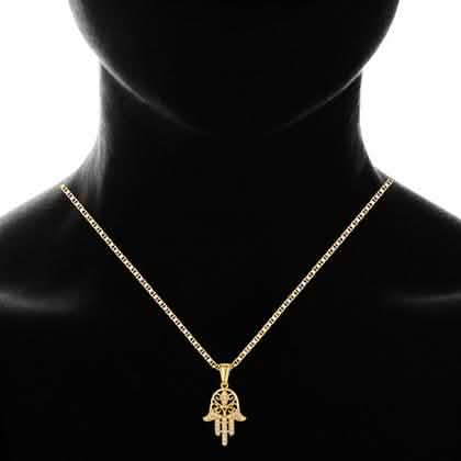 18K Gold Plated Crystal Hamsa Hand Pendant
