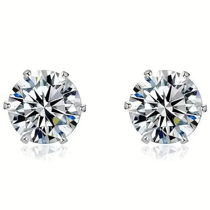 18K Gold Ear Bone Buckle Stainless Steel 6-Prong Zirconia Stud Earrings