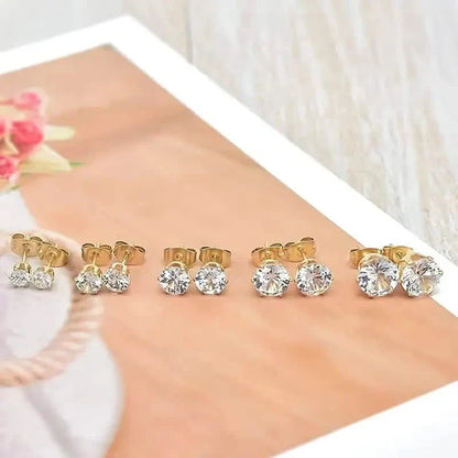 18K Gold Ear Bone Buckle Stainless Steel 6-Prong Zirconia Stud Earrings