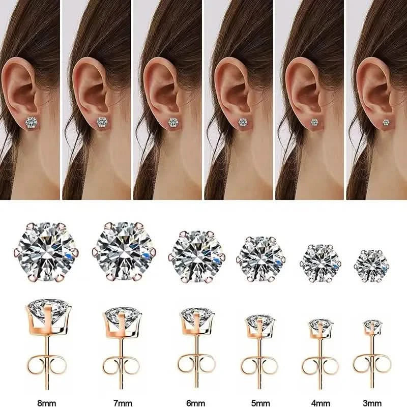 18K Gold Ear Bone Buckle Stainless Steel 6-Prong Zirconia Stud Earrings