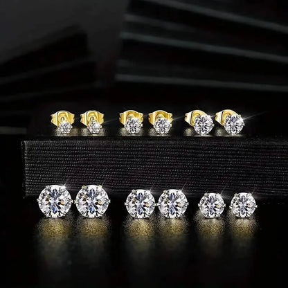 18K Gold Ear Bone Buckle Stainless Steel 6-Prong Zirconia Stud Earrings
