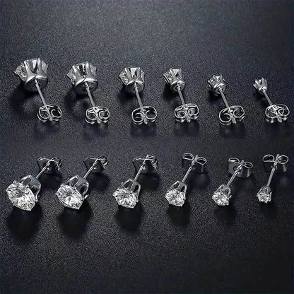 18K Gold Ear Bone Buckle Stainless Steel 6-Prong Zirconia Stud Earrings