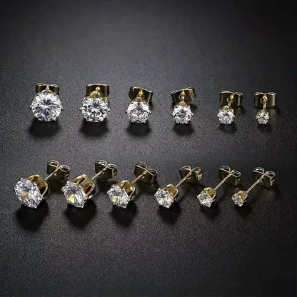 18K Gold Ear Bone Buckle Stainless Steel 6-Prong Zirconia Stud Earrings