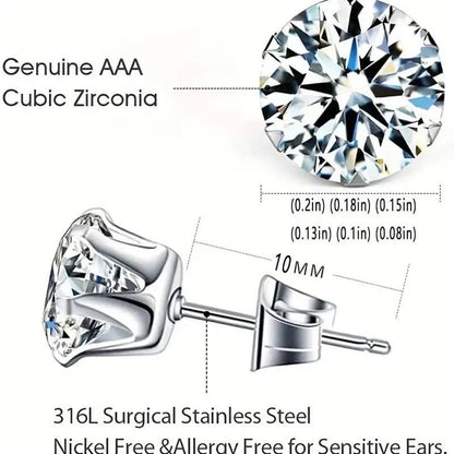 18K Gold Ear Bone Buckle Stainless Steel 6-Prong Zirconia Stud Earrings