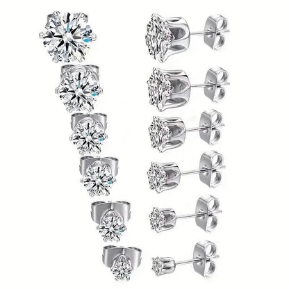 18K Gold Ear Bone Buckle Stainless Steel 6-Prong Zirconia Stud Earrings