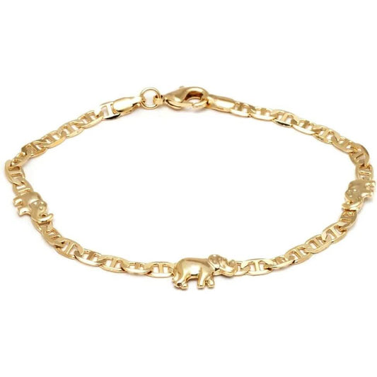 18K Gold Plated Flat Marina Elephant Anklet 10"