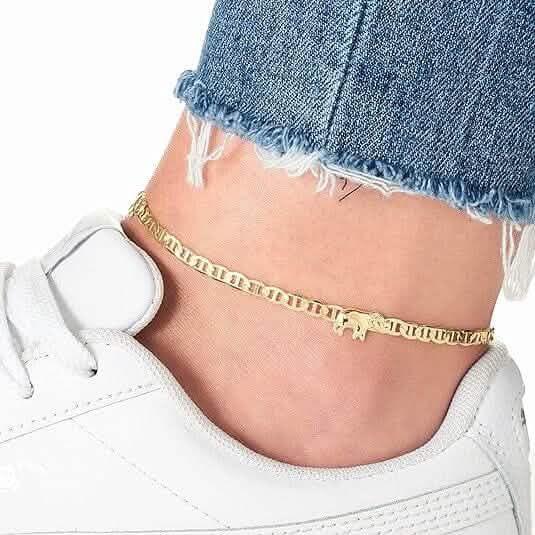 18K Gold Plated Flat Marina Elephant Anklet 10"