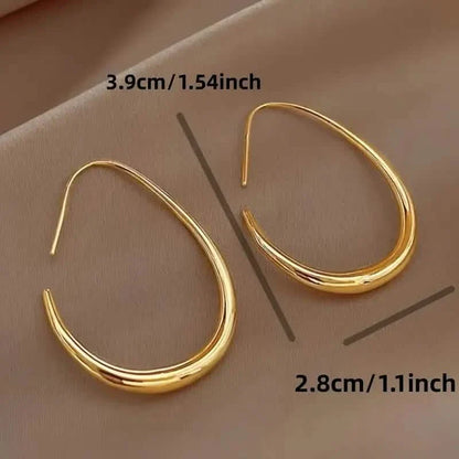 18K Gold Plated Glossy Minimalist Water Drop Design Hoop Earrings Copper