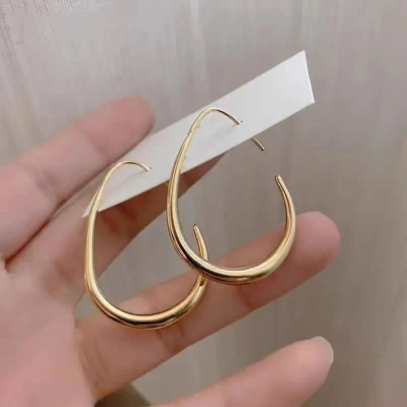 18K Gold Plated Glossy Minimalist Water Drop Design Hoop Earrings Copper