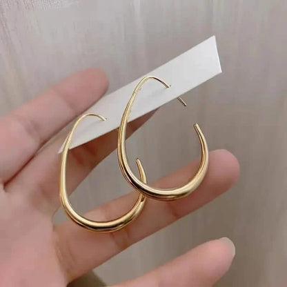 18K Gold Plated Glossy Minimalist Water Drop Design Hoop Earrings Copper