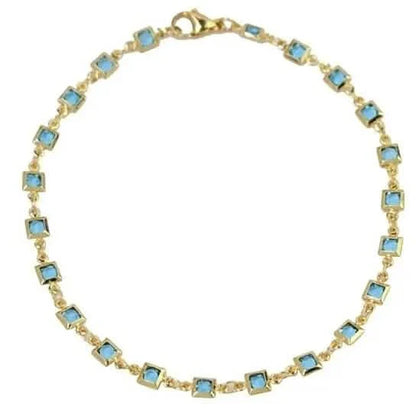 18k Gold Plated Light Blue Crystal Square Ankle Bracelet