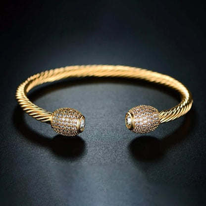 18K Gold Plated Open Cuff Crystal Bangle by Barzel