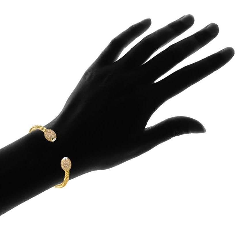 18K Gold Plated Open Cuff Crystal Bangle by Barzel
